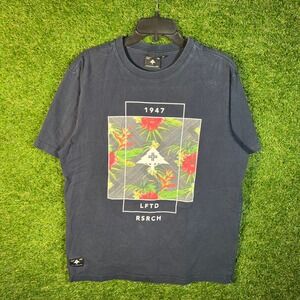 LRG Lifted Research Group Mens Large Navy Blue Floral Tree Logo‎ Graphic T-Shirt